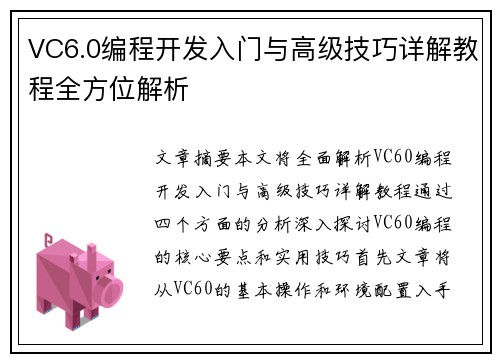 VC6.0编程开发入门与高级技巧详解教程全方位解析